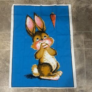 Vintage Panel Time Bunny Rabbit Carrot  Fabric‎ Panel Wesco Reltex 28"x20"